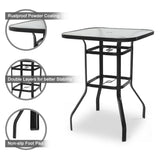 ZNTS 31 Inch Patio Bar Table, Square Outdoor Bar Height Bistro Table with Tempered Glass Tabletop & 17769307