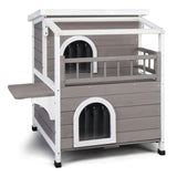 ZNTS Wooden Cat house 2-Story Indoor Outdoor Luxurious Cat Shelter House with Transparent Canopy, Large 60901308