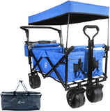 Collapsible Wagon Heavy Duty Folding Wagon Cart with Removable Canopy, 4" Wide Large All Terrain 06850292