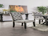 Classic Antique Black / Light Gray Set of 2 Sides Button Tufted Linen Like Fabric Solid wood B011104802