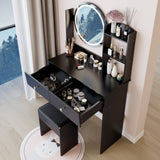 17" Round LED Mirror Vanity Table Soft Cushion Stool Set, Large Mirror, Touch Switch, 3 colors, W3258P311350