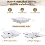 Square Marble Veneer Coffee Table Sliding Top with Storage in White 39.4'' WF322094AAK