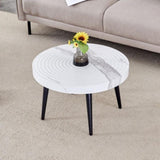 Elegant White Marble Pattern Round Coffee Table - Diameter 23.6 Inches, Exquisite Suction Molding W2920P226081