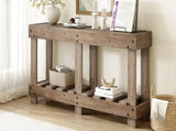 U_Style 62.9" Vintage Entryway Table - Fir Solid Wood with Natural Grain, 6 Reinforced Legs & 4.5" N711P289135O