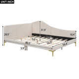 Full Size Upholstered Daybed with Headboard and Armrest, Support Legs, Beige WF318303AAM