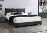 1pc Queen Size Bed Charcoal Wool Fabric Channel Tufting w LED Full Upholstered Bedframe Bedroom Bed B011P238968