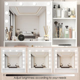 Vanity Desk with Mirror & Light, Large Drawer Three Level Storage Dresser, 3 Lighting Modes W2386P288809