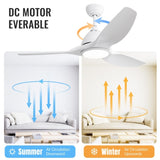 52 Inch Modern Ceiling Fan with 22W LED Light, 3 ABS Fan Blades DC Motor White Ceiling Fan for W882P195914