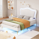 ZNTS Twin Size Upholstered Bed Frame with LED Lights, Modern Upholstered Princess Bed With Crown WF315530AAK