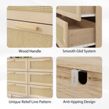 Rattan 6 Drawers Chest of Dressers for Bedroom, Modern 6 Drawer Dresser, Wide Chest of Drawers with W1706P189827