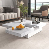 Square Marble Veneer Coffee Table Sliding Top with Storage in White 39.4'' WF322094AAK