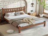 Full Size Bamboo Platform Bed with Diamond-shaped headboard, Solid Bamboo-made Bed Frame with W5316P484021