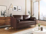 Mirod Mid-Century Modern PU Leather 3-Seat Sofa, Tufted Design, Solid Wood Legs, 2 Bolster Pillows, N760P285734D