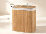 19 Gallon Bamboo Laundry Hamper Lid & Removable Washable Liner, Foldable Dirty Clothes Basket 73343171