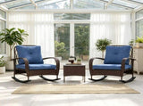 Brown 3-Piece Wicker Patio Furniture Set Outdoor PE Rattan Rocking Chairs with Coffee Table & 07591107