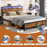 ZNTS Industrial Full Bed Frame with LED Lights and 2 USB Ports, Bed Frame Full Size with Storage, Noise W1935123362