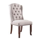 Contemporary Ivory Fabric 2pcs Side Tufted Wingback Design Rustic Oak Solidwood Back Dining B011P200229