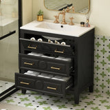 30'' Bathroom Vanity with Ceramic Sink Combo, Free Standing Single Vanity Set with 3 Drawers, Solid N710P246209B