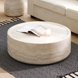 ZNTS 39.37'' Faux MARS Pattern Coffee Tables for Room Round Tea Faux Travertine Textured table for W876P154761