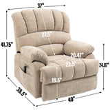 23" Seat Width and High Back Large Size Beige Chenille Power Lift Recliner Chair with 8-Point W1803P236297