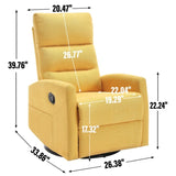 Manual Recliner Chair with Rocker and Swivel in Fabric for Living Room, Yellow W3224P289295