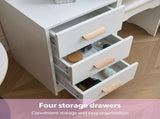 Vanity Desk with Sliding Mirror and Lights, Makeup Vanity Set with 4 Drawers, Stool, Power Outlet, T3685P338705