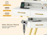 White Vanity Desk with 27"20" LED Lighted Mirror Charging Station Stool 8 Storage Spaces 45168282