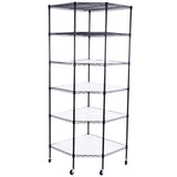 ZNTS 6-Layer Plastic Coated Polygonal Corner Shelf with 2" PP Wheels 680*680*1800 Black 87893174