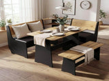 Dining Table Set with Corner Nook Bench, 59.1" L x 46.1" W x 30.7" H, Melamine MDF & PU Upholstery, 99482051