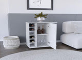 White 4-wheel bar cart cabinet for kitchen or living room, with 6 side built-in bottle racks, 1 B097133169