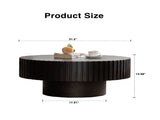 Round Coffee Table Handcrafted Relief Sturdy Pedestal Wooden Olive-Shaped Tea Table for Living Room W3081P255062