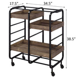 Black and Walnut Serving Cart with 3 Adjustable Trays B062P186561