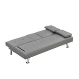 ZNTS Sofa Bed with Armrest two holders WOOD FRAME, STAINLESS LEG, FUTON GREY PVC W2297P247516