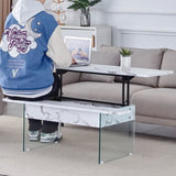 Multifunctional Lift Top Coffee Table -White Marble Pattern, Essential for Modern Homes.Tempered W2920P226076