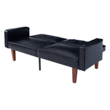 Modern PU Leather Futon Sofa with Tufted Backrest, Adjustable Reclining Couch with Wood & Metal 60542537