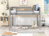 Twin Size Wood Low Loft Bed with Ladder, ladder can be placed on the left or right, Gray WF313084AAE
