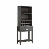 Wine Bar Cabinet, Kitchen Storage Cabinet with Drawer and Open Shelves, Distressed Grey B107130945