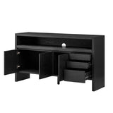 U_Style 60" 3-Door Sideboard with 3 Drawers - Modern Solid Ash Veneer MDF Sideboard, Semi-Open Shelf N711P289141B