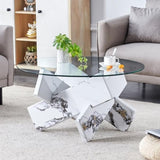 Round glass coffee table, 33.4 "modern design unique coffee table. Tempered glass countertop with GL-W1151P180316