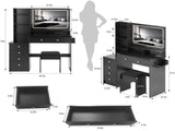 41" Large Size Left Bedside Cabinet Vanity TableCushioned Stool Dresser Set, 2 AC2 USB Power W936P230831