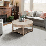 Large Round Waterproof Ottoman Coffee Table 2 Tier Oversized Button Tufted Ottoman with Wooden Shelf W1445P175897