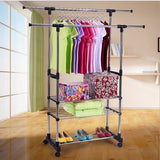 ZNTS Dual Bars Horizontal & Vertical Telescope Style 3 Tiers Stainless Steel Clothing Garment Shoe Rack B 14578480