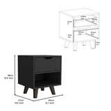 Modern Nightstand 19"H with Spacious Drawer, Open Storage Shelf and Chic Wooden Legs, Black B097132940