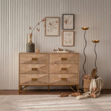 47.24" Light Wood 6-Drawer Dresser - Geometric Relief Chest of Drawers with Gold Metal Legs, Modern W3158P307447