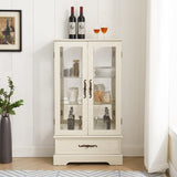 Glass Cabinet Lighted Glass Cabinet Curio Display Cabinet with Adjustable Glass Shelves 2 Doors and W2275P178889