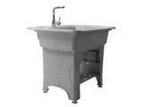 Grey Indoor Outdoor Freestanding Laundry Sink with Washboard, Faucet, Hoses Drain Kit 25780592