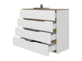 Drawer Dresser 35"H, Four Drawers, Superior Top, White / Light Oak B097132891