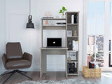 Light Grey 6-Shelf Writing Desk with Built-in Bookcase B06280291