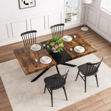 55.11" -70.86"Retro Rectangular Stretch Dining Table, Antique Wood Top And Black Relief Plate, Black W757P147831