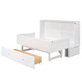 ZNTS Queen Size Mobile Murphy Bed with Drawer and Little Shelves on Each Side,White 86401985